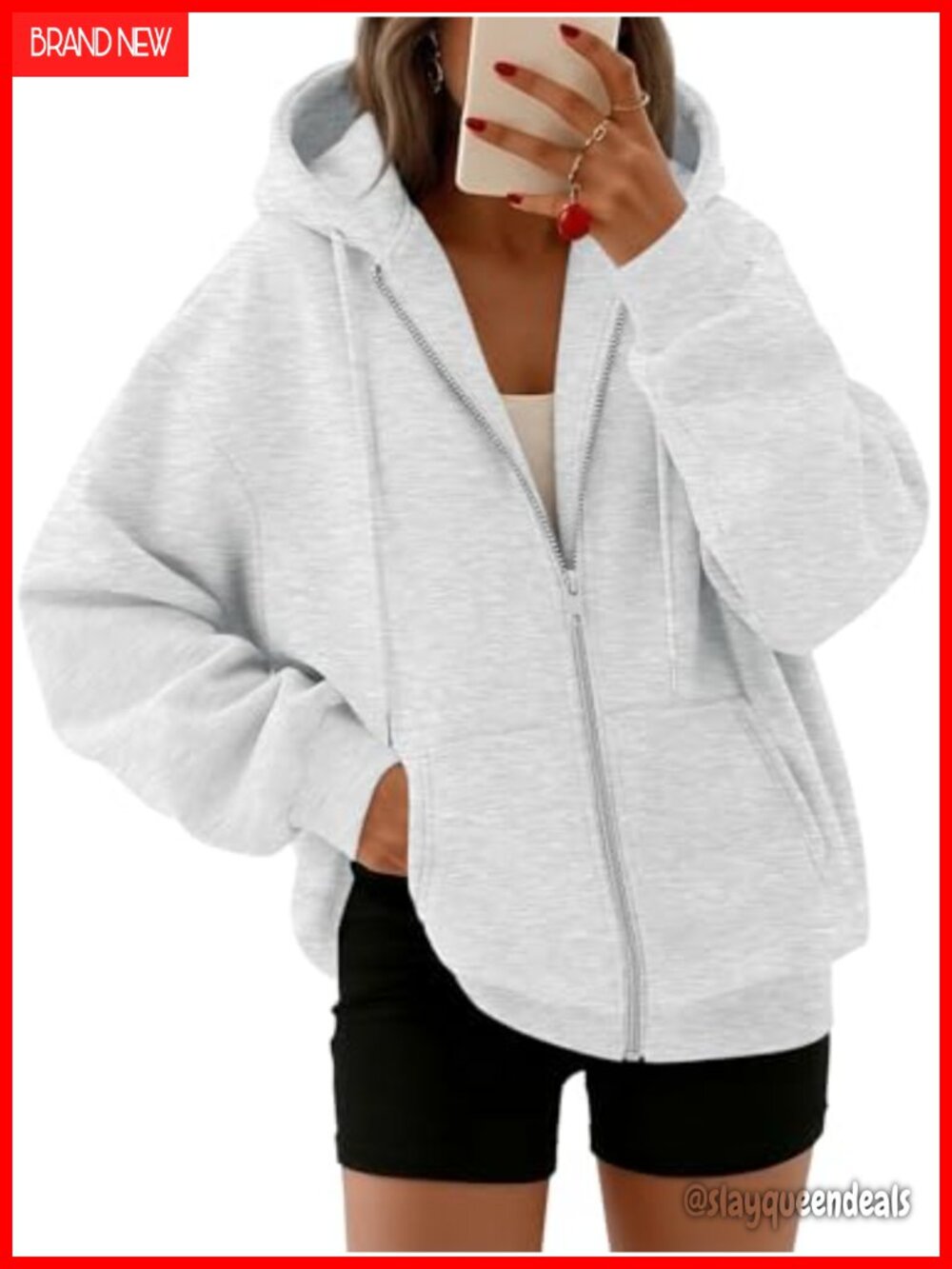 Oversized Zip Up Hoodie Womens Fleece Sweatshirt Full Zip Drawstring Hood